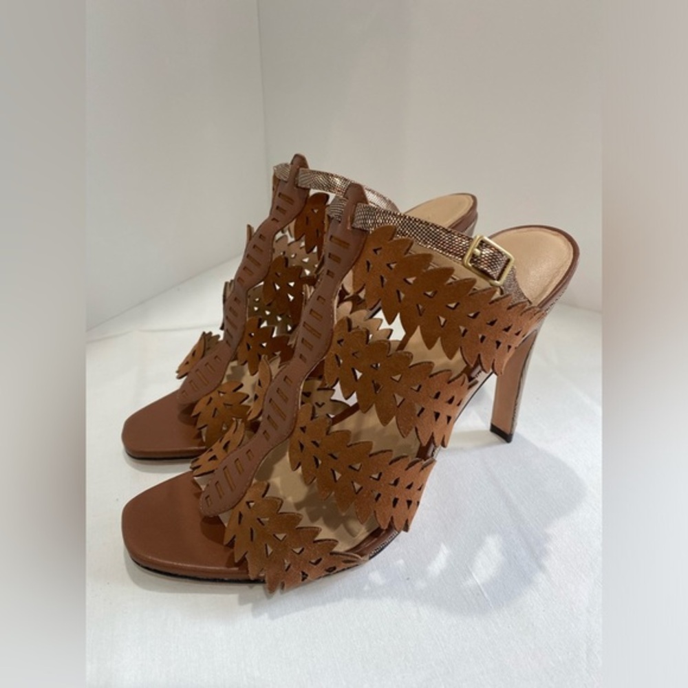 Brown Anthropologie Cutout Heeled Sandals